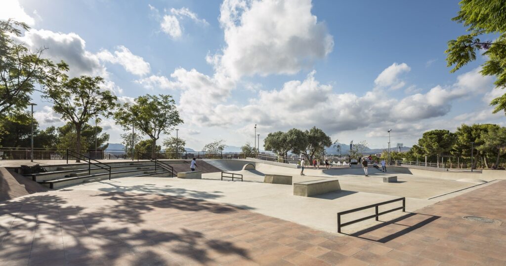 Skatepark, pavimento, losa, llosa, adoquín, parque